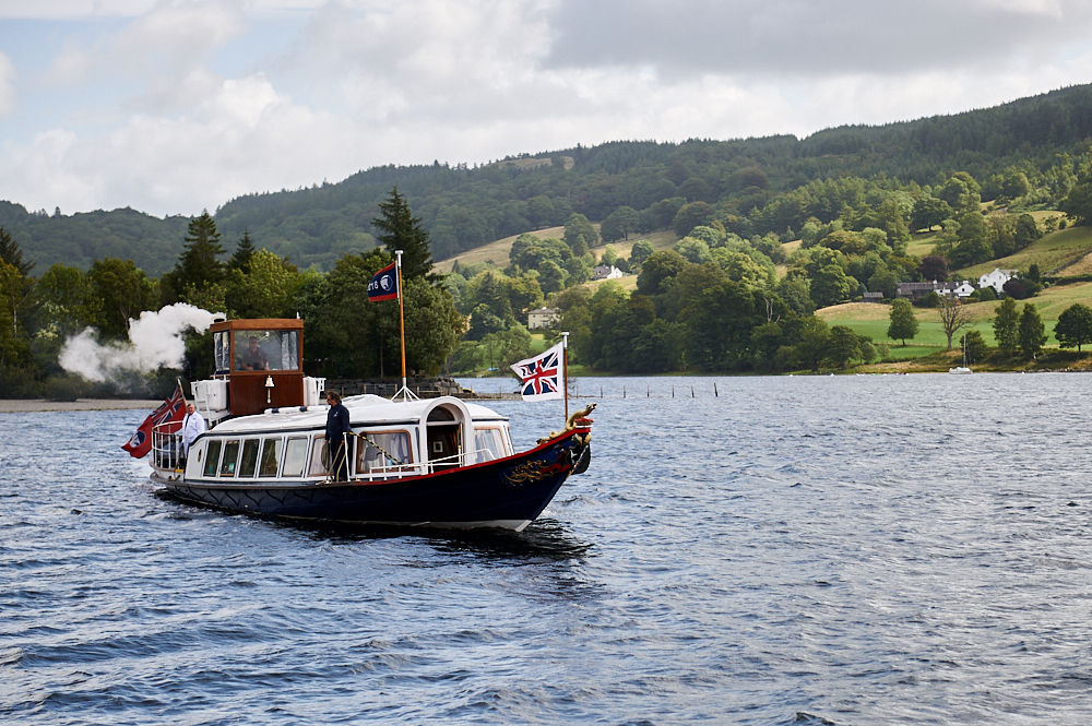 coniston water, national trust, cumbria, lake district, victorian, steam gondola, boat trip, photos and the city