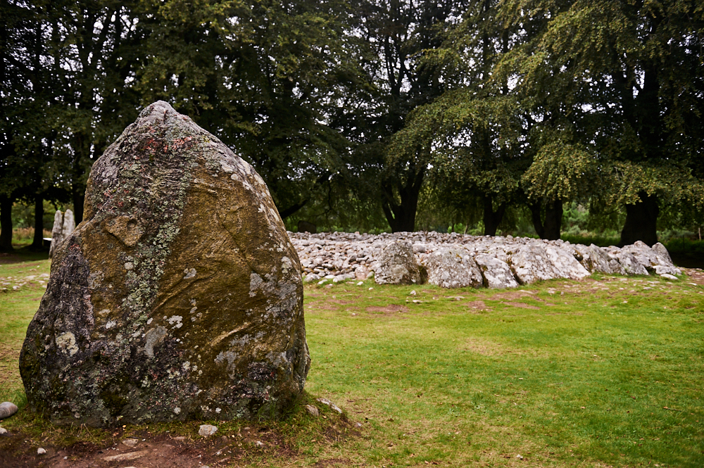 Visiting the Prehistoric Burial Cairns of Balnuaran of Clava, a 2000 year old burial place near Culloden, Scotland.