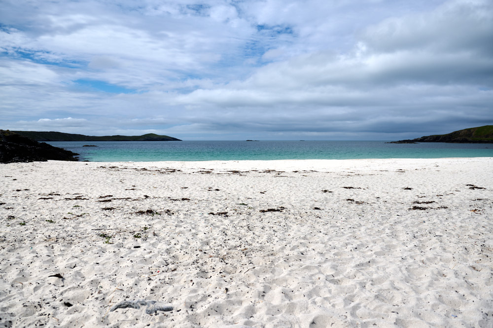 The white sands of meal in Shetland, this beach is located in Hamnavoe near Scalloway.