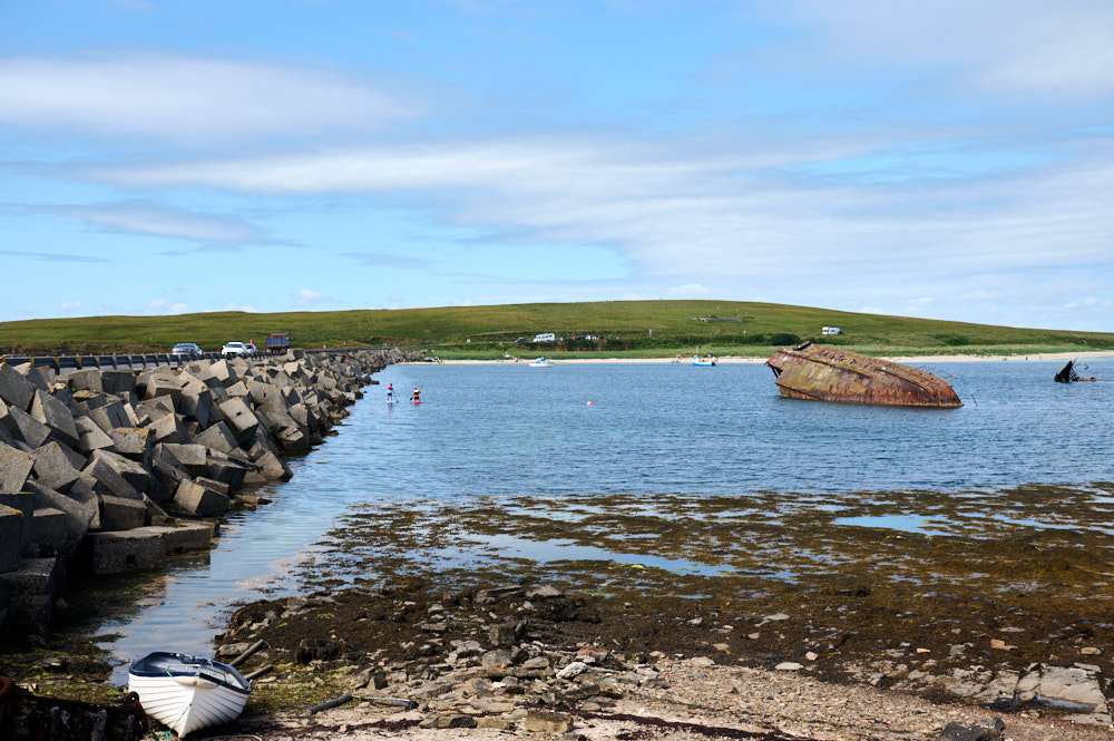 Crossing the Churchill barriers to reach St Margaret Hope in Orkney.