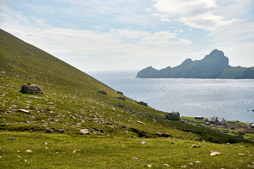 Walking up the hill towards the Gap in St Kilda, Outer Hebrides