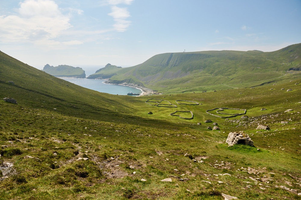 Walking up the hill towards the Gap in St Kilda, Outer Hebrides