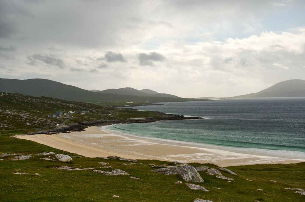Walking up to Macleod´s Stone and looking down to Niseabost beach.